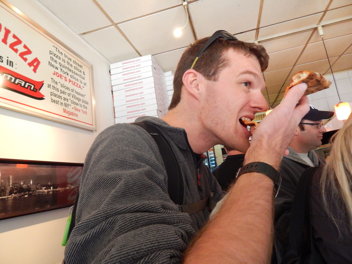 Yours truly, with pizza from Joes.