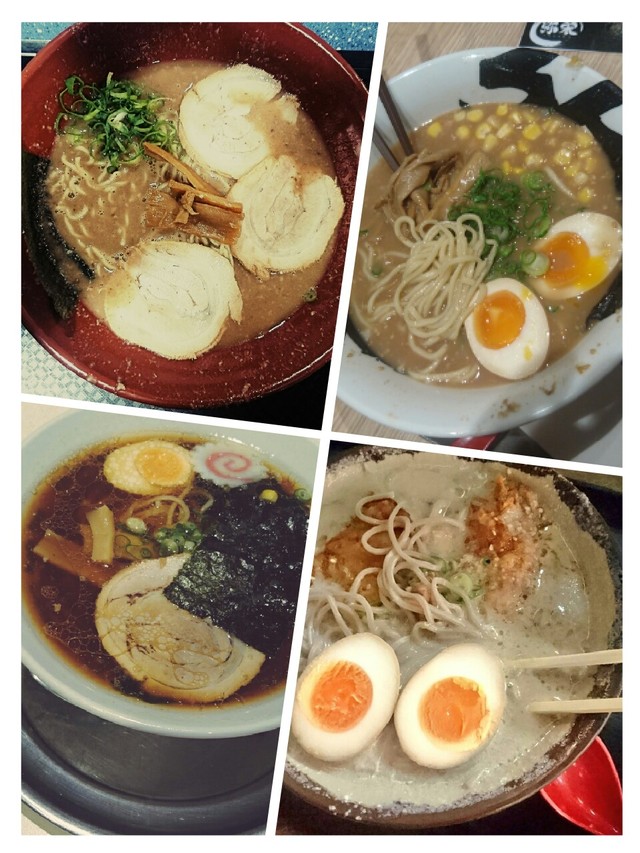 four steaming bowls of delicious ramen